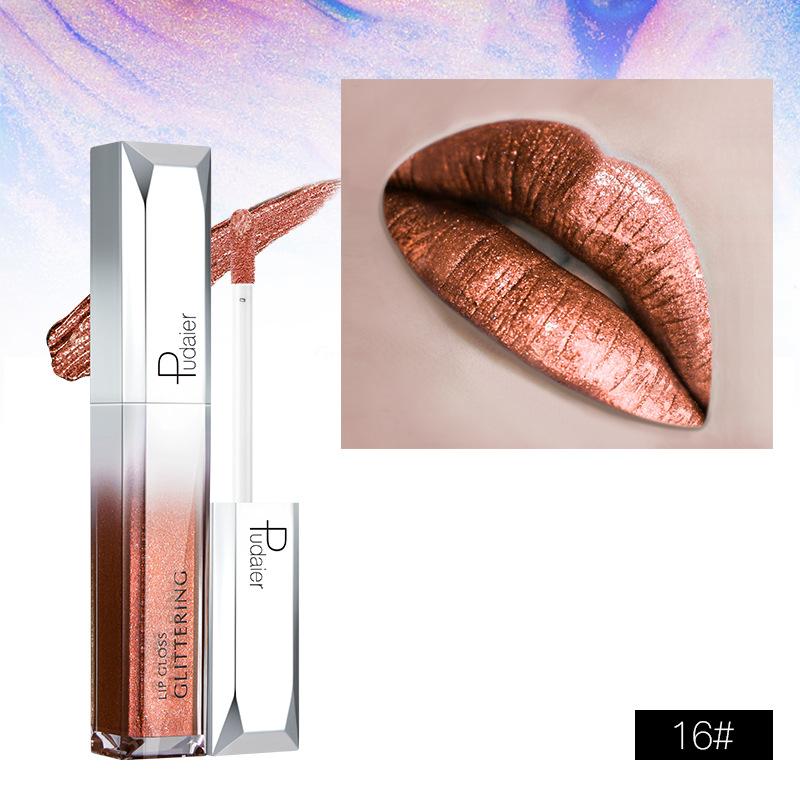 Pudaier Pearly Feuchtigkeitsspendende Lip Glaze Star Shine Metallic Matte Wasserdicht Lip Gloss Lippenstift Lip Madeup 16# von Joom DACH
