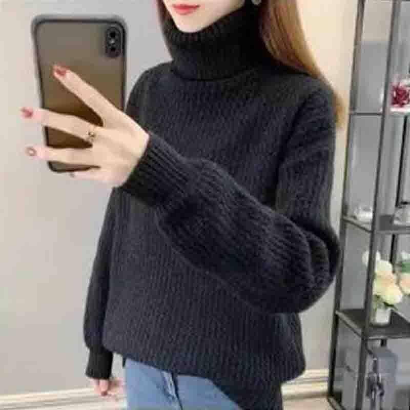 Pullover Damen Dicker Rollkragenpullover Lockerer Pullover Strick Bottoming Shirt Feminina Pull Lang Schlicht Basic Herbst und Winter L schwarz von Joom DACH
