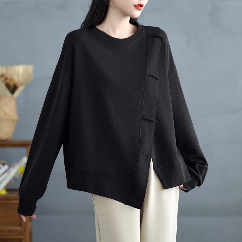 Pullover Damen Langarm T-Shirt Herbst Lose Übergröße 3XL schwarz von Joom DACH