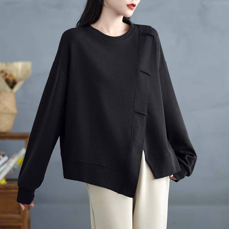 Pullover Damen Langarm T-Shirt Herbst Lose Übergröße 3XL schwarz von Joom DACH