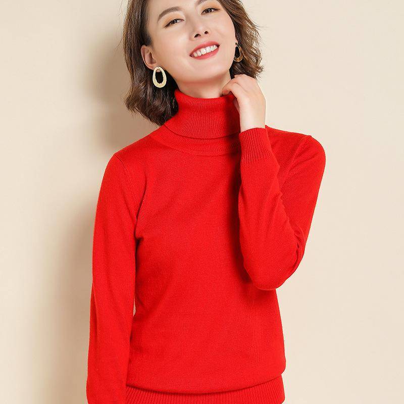 Pullover Damen Strickrollkragen Kaschmirpullover Elastizität Pull Hoher Kragen Strickpullover 3XL rot von Joom DACH