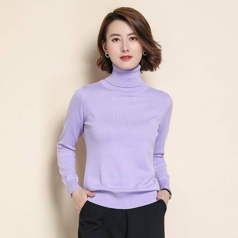 Pullover Damen Strickrollkragen Kaschmirpullover Elastizität Pull Hoher Kragen Strickpullover 3XL violett von Joom DACH