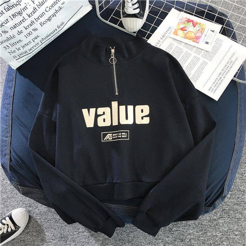 Pullover Damen Tide Ins Frühling und Herbst Langarm T-Shirt Kurzer Absatz Studenten Koreanische Version von Loose Early Spring Frühherbst Tops XL von Joom DACH