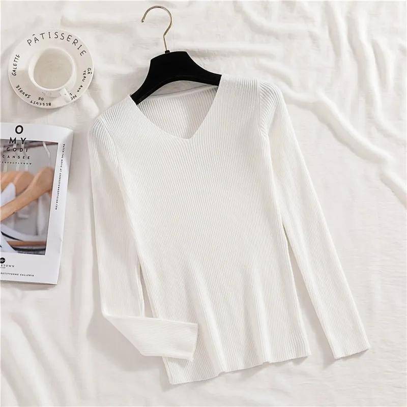 Pullover Damen V-Ausschnitt Schmaler Strickpullover Stretch Pullover Langarm Basic Strickpullover Trendy Herbst und Winter S von Joom DACH