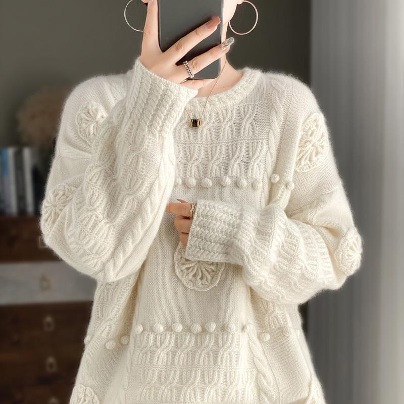 Pullover Herbst Basic Damen Kirschdruck Pullover Lockerer Pullover Rot Stricken One Size weiß von Joom DACH