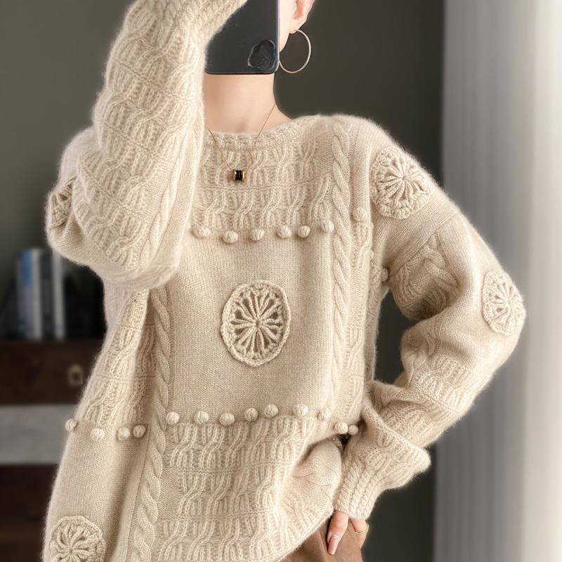 Pullover Herbst Basic Damen Kirschdruck Pullover Lockerer Pullover Rot Stricken One Size weiß von Joom DACH