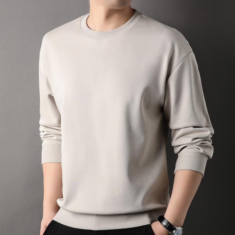 Pullover Herren Casual Rundhals Einfarbig Frühling und Herbst Neues Trendy All-Match Baumwolloberteil Junges und Mittleres Alter Langarm-T-Shirt XL von Joom DACH