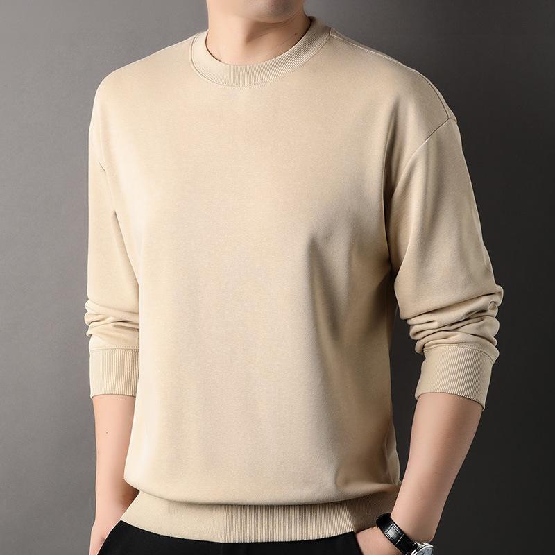 Pullover Herren Casual Rundhals Einfarbig Frühling und Herbst Neues Trendy All-Match Baumwolloberteil Junges und Mittleres Alter Langarm-T-Shirt XXXL von Joom DACH