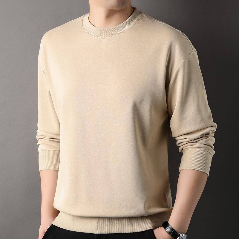 Pullover Herren Casual Rundhals Einfarbig Frühling und Herbst Neues Trendy All-Match Baumwolloberteil Junges und Mittleres Alter Langarm-T-Shirt XXXL von Joom DACH