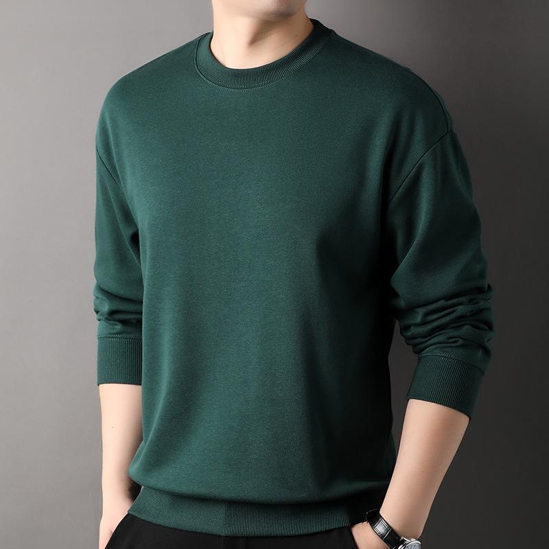Pullover Herren Casual Rundhals Einfarbig Frühling und Herbst Neues Trendy All-Match Baumwolloberteil Junges und Mittleres Alter Langarm-T-Shirt XXXL von Joom DACH