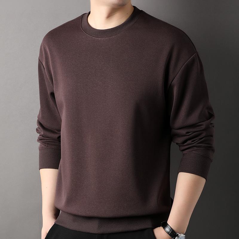 Pullover Herren Casual Rundhals Einfarbig Frühling und Herbst Neues Trendy All-Match Baumwolloberteil Junges und Mittleres Alter Langarm-T-Shirt XXXL von Joom DACH