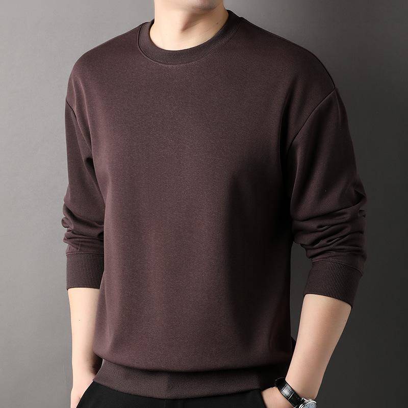 Pullover Herren Casual Rundhals Einfarbig Frühling und Herbst Neues Trendy All-Match Baumwolloberteil Junges und Mittleres Alter Langarm-T-Shirt XXXL von Joom DACH