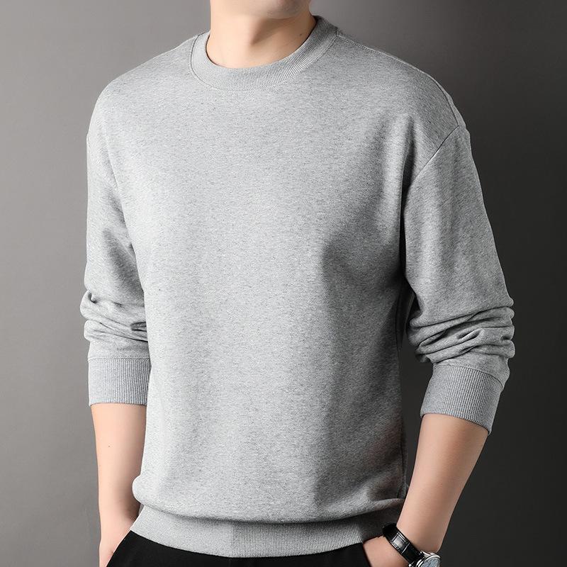 Pullover Herren Casual Rundhals Einfarbig Frühling und Herbst Neues Trendy All-Match Baumwolloberteil Junges und Mittleres Alter Langarm-T-Shirt XXXL von Joom DACH