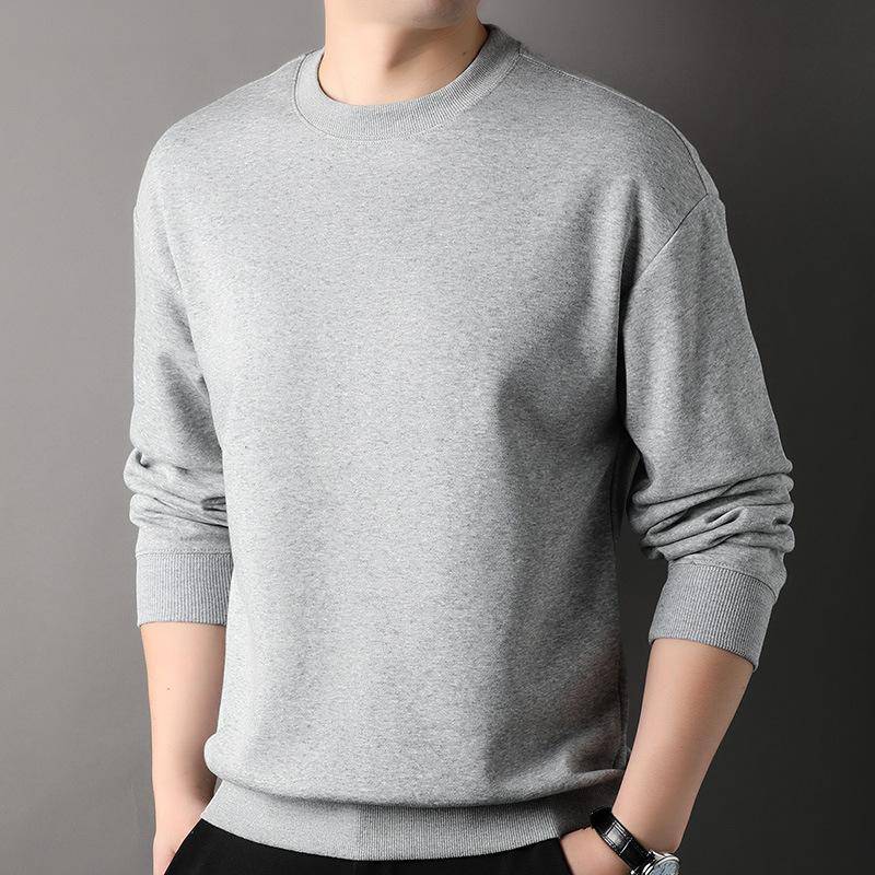 Pullover Herren Casual Rundhals Einfarbig Frühling und Herbst Neues Trendy All-Match Baumwolloberteil Junges und Mittleres Alter Langarm-T-Shirt XXXL von Joom DACH