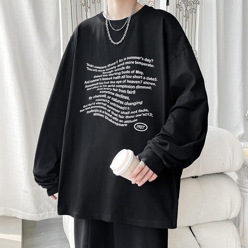 Pullover Herren Frühling und Herbst Neues Rundhals Langarm T-Shirt Bedrucktes Einfaches Unterhemd Herren Lässiger Trendmantel Herrenbekleidung 5XL schwarz von Joom DACH