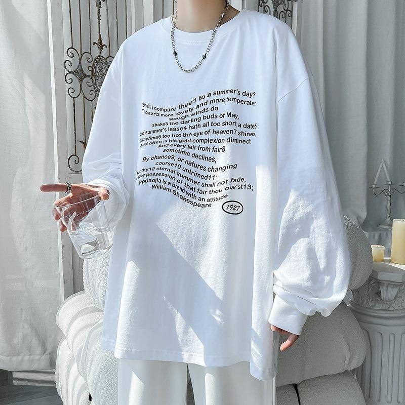 Pullover Herren Frühling und Herbst Neues Rundhals Langarm T-Shirt Bedrucktes Einfaches Unterhemd Herren Lässiger Trendmantel Herrenbekleidung M weiß von Joom DACH