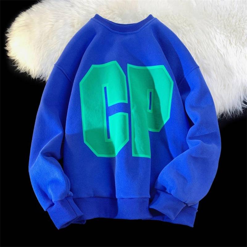 Pullover Herren Neuer Frühlings- und Herbsttrend Rundhalsausschnitt Loses Langarm-T-Shirt mit Aufdruck Unterhemd Herrenoberteil 5XL blau von Joom DACH