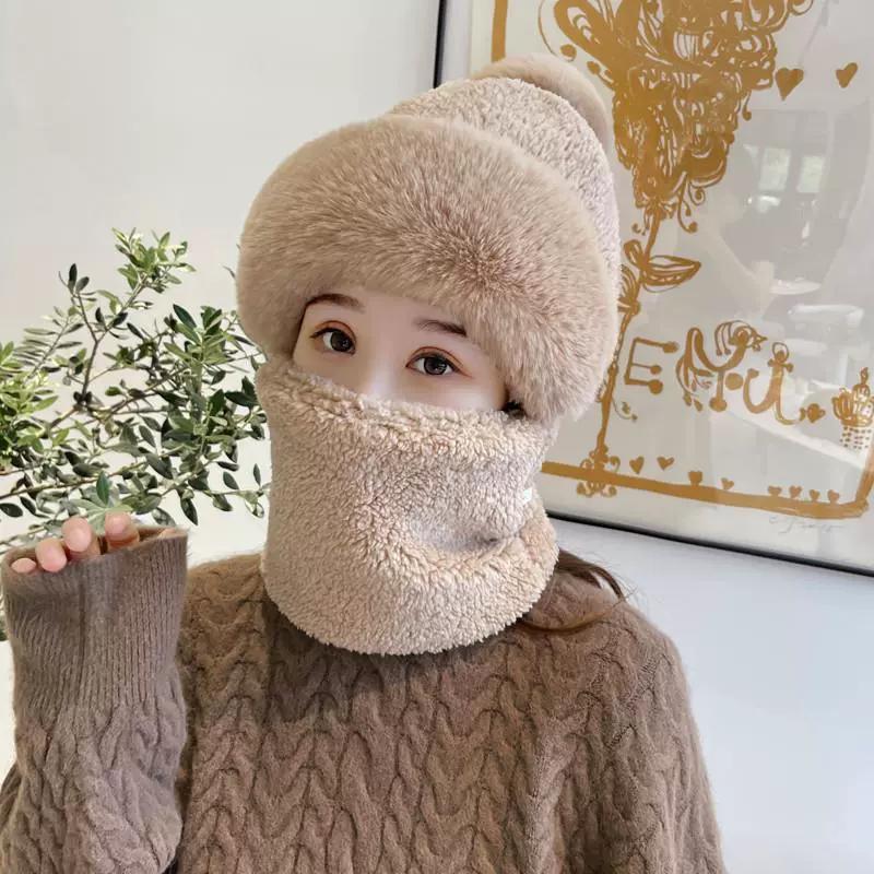 Pullover Mütze Schal integriert Damen 2024 Neu Winter Vielseitig Elektrofahrzeug Radfahren Warm Artefakt Winddicht Nackenschutz adult average size von Joom DACH