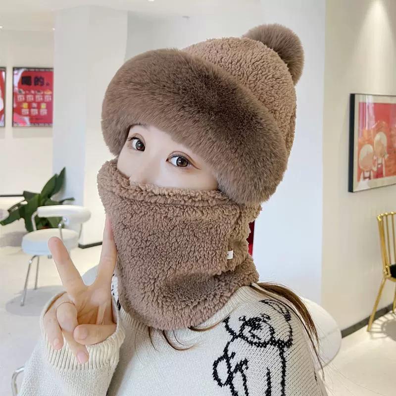 Pullover Mütze Schal integriert Damen 2024 Neu Winter Vielseitig Elektrofahrzeug Radfahren Warm Artefakt Winddicht Nackenschutz adult average size von Joom DACH