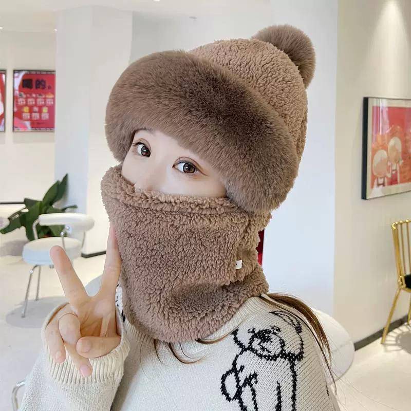 Pullover Mütze Schal integriert Damen 2024 Neu Winter Vielseitig Elektrofahrzeug Radfahren Warm Artefakt Winddicht Nackenschutz adult average size von Joom DACH