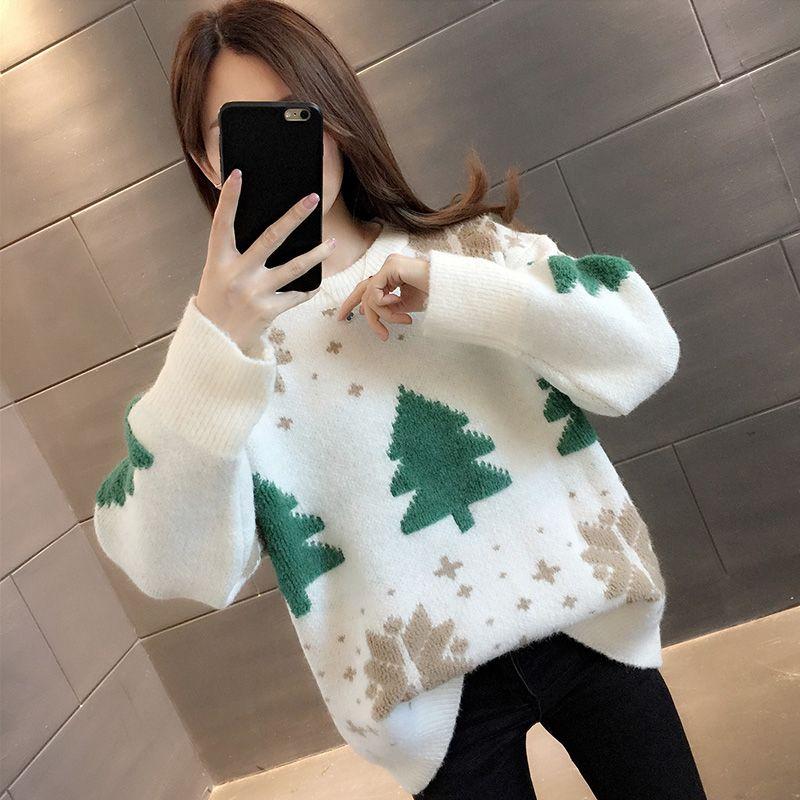 Pullover Pullover Frauen Weihnachten Pullover tragen lose Winter 2022 Casual Koreanische stricken langarm o neck top One Size beige von Joom DACH