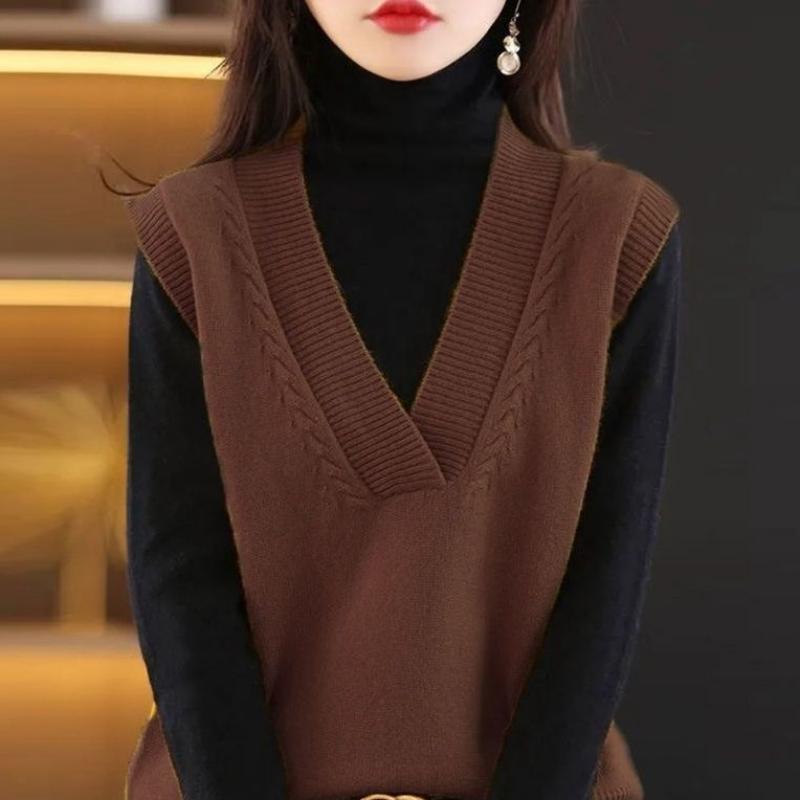 Pullover Pullover Weste 2022 Neue Frauen Modische Gestrickte Weste Frauen Feste Kurze V-ausschnitt Jacke Überlagert mit Pullover Tank Weibliche One Size von Joom DACH