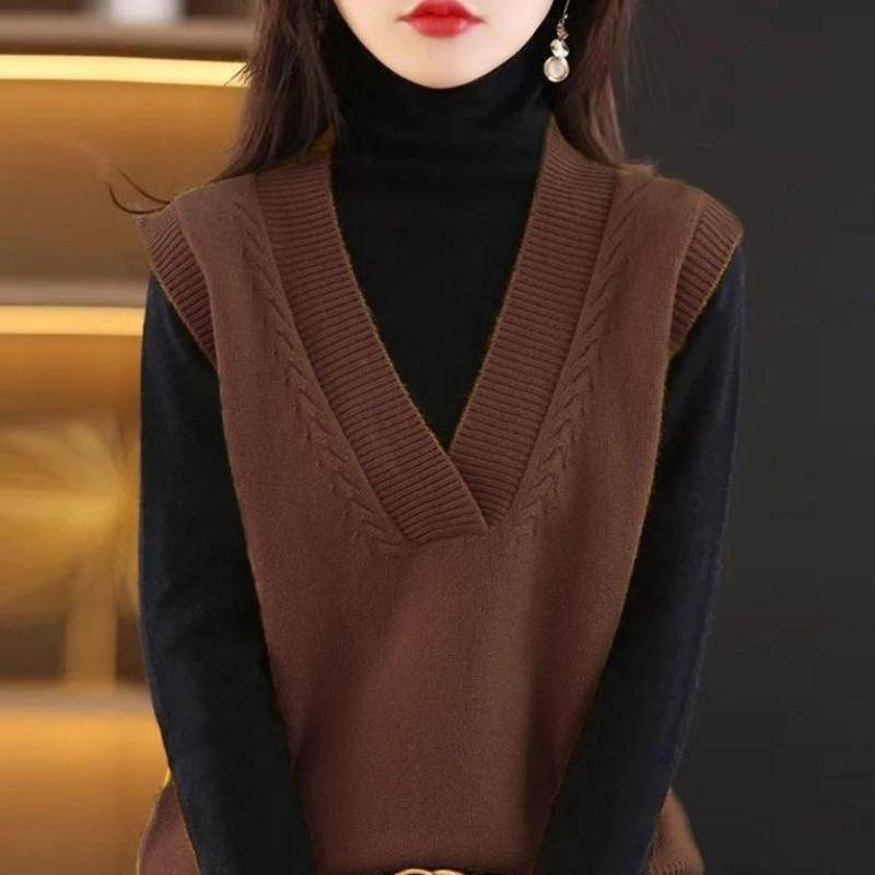 Pullover Pullover Weste 2022 Neue Frauen Modische Gestrickte Weste Frauen Feste Kurze V-ausschnitt Jacke Überlagert mit Pullover Tank Weibliche One Size von Joom DACH