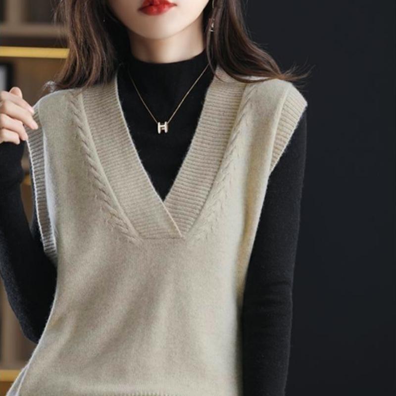 Pullover Pullover Weste 2022 Neue Frauen Modische Gestrickte Weste Frauen Feste Kurze V-ausschnitt Jacke Überlagert mit Pullover Tank Weibliche One Size graue von Joom DACH