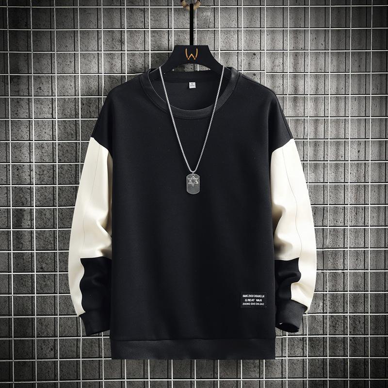 Pullover Rundhals Frühling und Herbst Ohne Mütze Langarm Lockeres Oberteil Jungen Teenager Schüler Herrenbekleidung M schwarz von Joom DACH