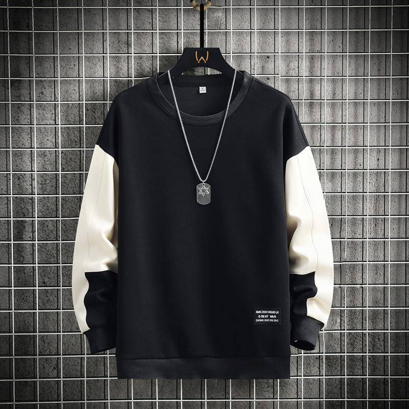 Pullover Rundhals Frühling und Herbst Ohne Mütze Langarm Lockeres Oberteil Jungen Teenager Schüler Herrenbekleidung M schwarz von Joom DACH