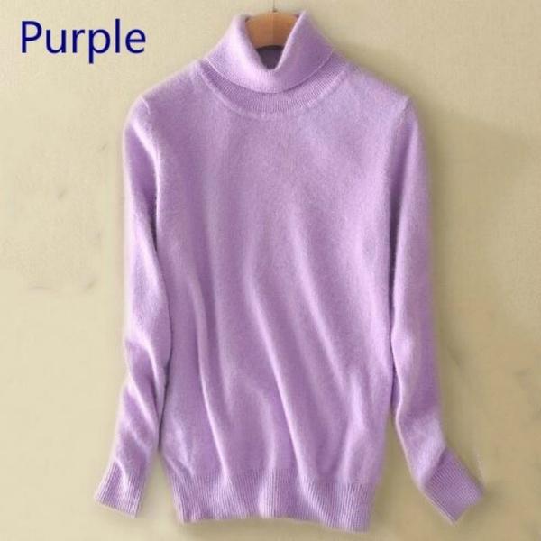 Pullover aus reinem Kaschmirwolle für Damen, gestrickt, Rollkragen, Kaschmirpullover, Pullover, Elastizität, Pull Femme, Stehkragen, Strickpullover 3XL violett von Joom DACH