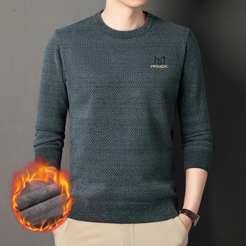 Pullover für Herren, Herbst und Winter, neu, mit Fleece gefüttert, gepolstert, warm halten, Rundhalspullover, Strick-Unterhemd XL von Joom DACH