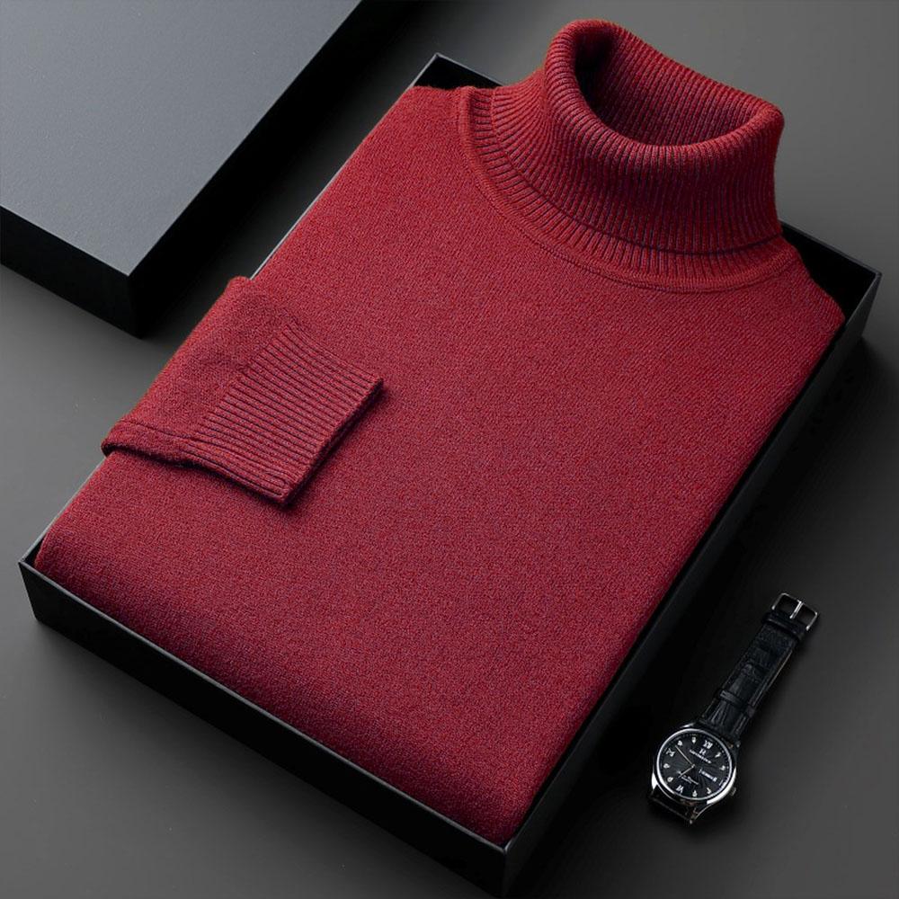 Pullover für Herren Anti-Pilling-Strickwaren Rollkragenpullover Slim Fit Langarmpullover Einfarbig Herrenbekleidung 4XL rot von Joom DACH