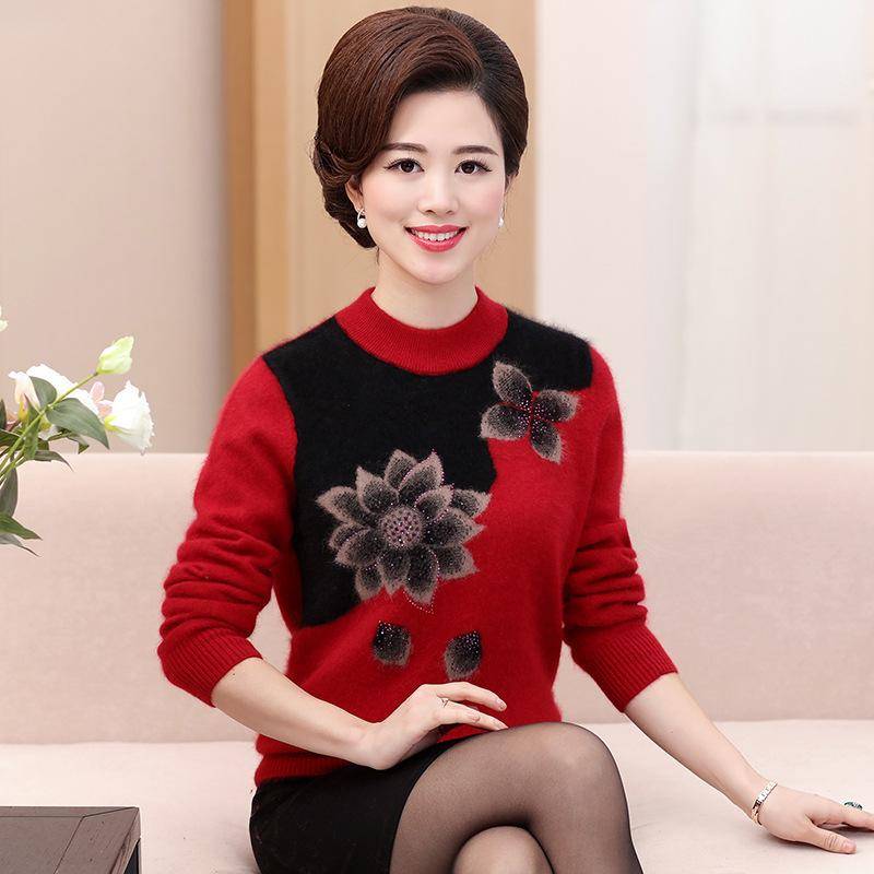 Pullover für mittleres und älteres Alter Herbst und Winter Damen Plus Samt Dicker Strickpullover Übergröße Mutter trägt lockeres Unterhemd XXL von Joom DACH