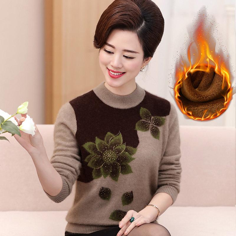 Pullover für mittleres und älteres Alter Herbst und Winter Damen Plus Samt Dicker Strickpullover Übergröße Mutter trägt lockeres Unterhemd XXXL von Joom DACH