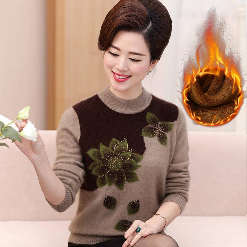 Pullover für mittleres und älteres Alter Herbst und Winter Damen Plus Samt Dicker Strickpullover Übergröße Mutter trägt lockeres Unterhemd XXXL von Joom DACH