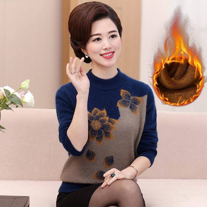 Pullover für mittleres und älteres Alter Herbst und Winter Damen Plus Samt Dicker Strickpullover Übergröße Mutter trägt lockeres Unterhemd XXXL von Joom DACH