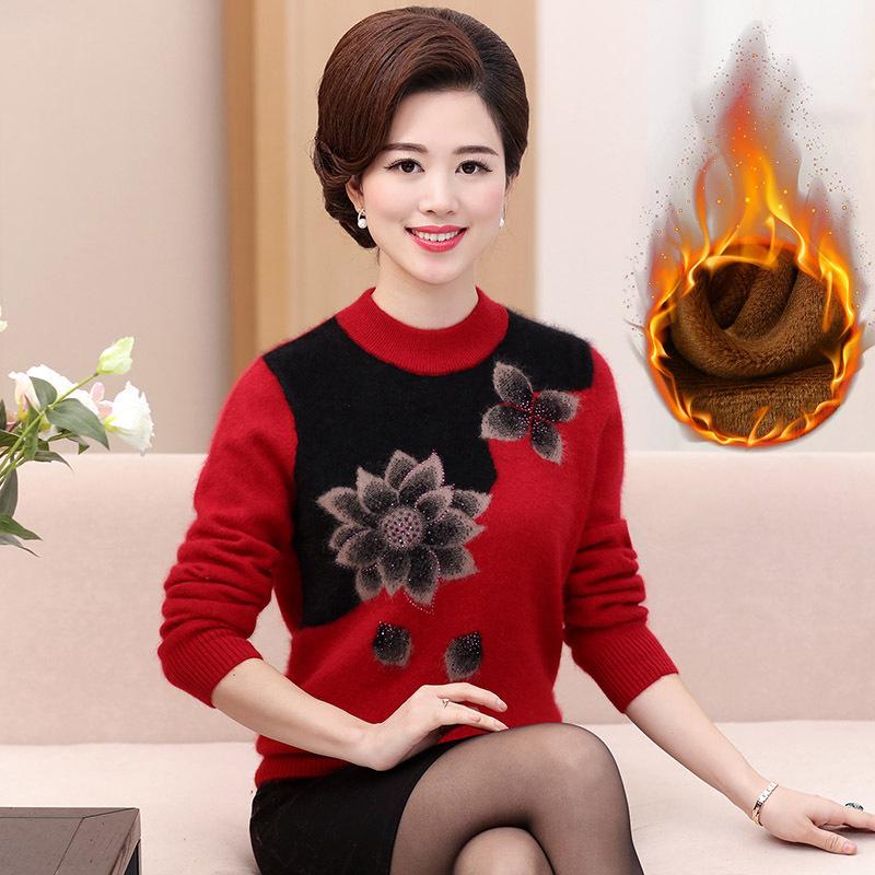 Pullover für mittleres und älteres Alter Herbst und Winter Damen Plus Samt Dicker Strickpullover Übergröße Mutter trägt lockeres Unterhemd XXXL von Joom DACH