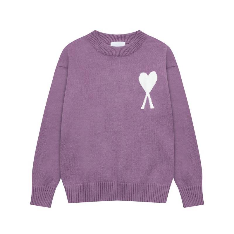 Pullover mit Jacquardstrickherz im amerikanischen Stil für Männer und Frauen - Herbst/Winter Paartop S violett von Joom DACH