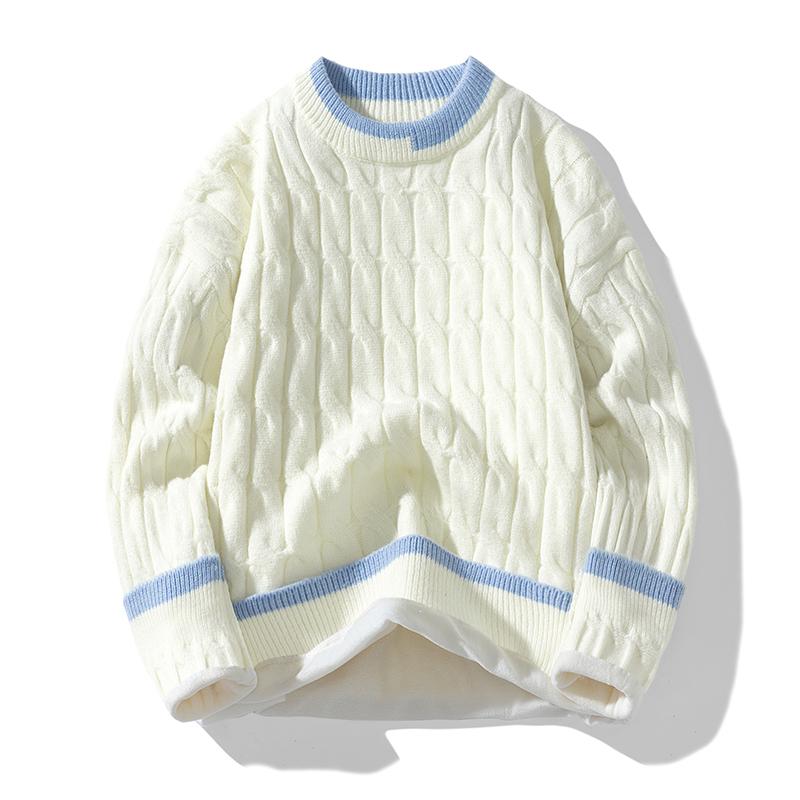 Pullover mit Samt Herren Strickpullover Fake Zweiteiler Trendiger lockerer Herbst und Winter Rundhals Casual 3XL beige von Joom DACH