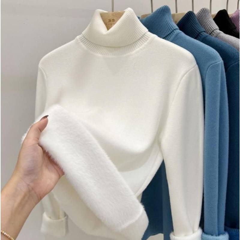 Pullover mit hohem Kragen für Damen, Slim Fit und schlankmachendes Oberteil für Herbst und Winter, Schwarzes Strick-Basisshirt mit einem stilvollen Look M elfenbein von Joom DACH