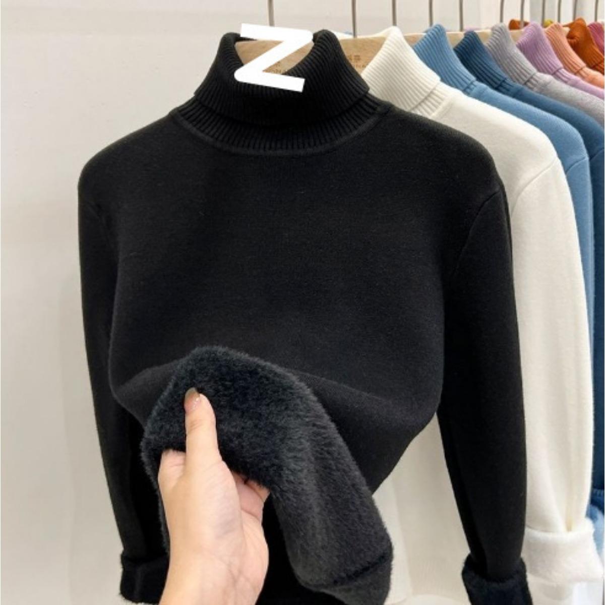Pullover mit hohem Kragen für Damen, Slim Fit und schlankmachendes Oberteil für Herbst und Winter, Schwarzes Strick-Basisshirt mit einem stilvollen Look XL coole schwarze von Joom DACH