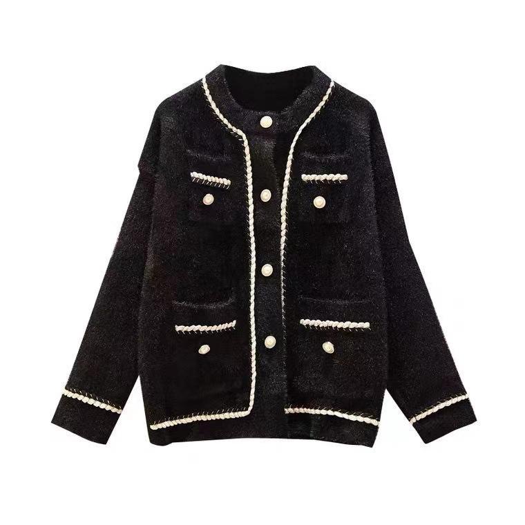 Pullovermantel Damen Herbst Winter Lazy Style Weiblich Koreanisch Retro Locker O-Ausschnitt Strickjacke Mode One Size schwarz von Joom DACH