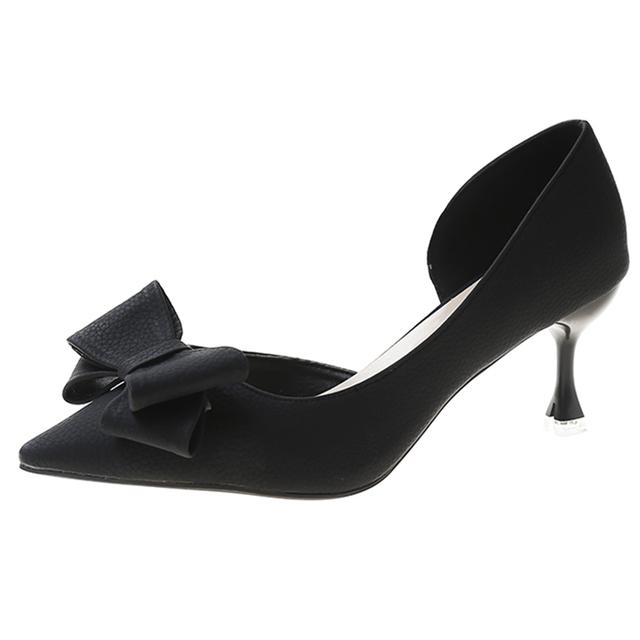 Pumps mit Schleife und dünnem Absatz für Damen, blau, elegant, zum Reinschlüpfen, Partyschuhe, Damen, Sommer, spitze Zehenpartie, einfarbig, High Heels 37 schwarz von Joom DACH