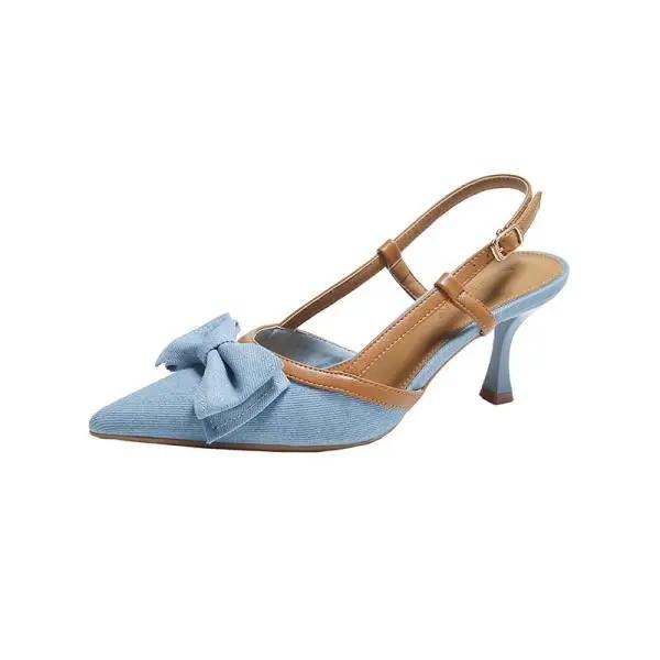 Pumps mit spitzem Absatz Samtschuhe Anzug Damen Beige Damen Wildleder Niedrig Geschlossen Denim Schwarz Mode Echte Mädchen Stiletto Retro 39 von Joom DACH