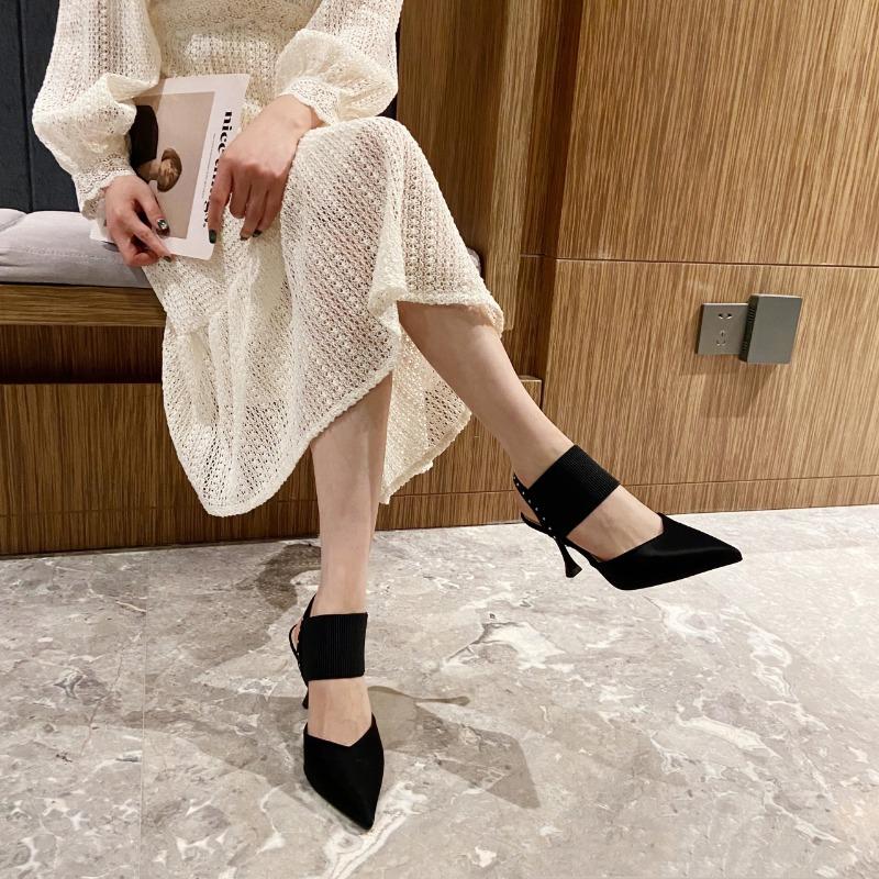 Pumps mit spitzer Zehenpartie für Damen, Sommer, neue Mode, Sandale mit Absatz, einfarbig, Fersenriemchen, zum Hineinschlüpfen 41 schwarz von Joom DACH