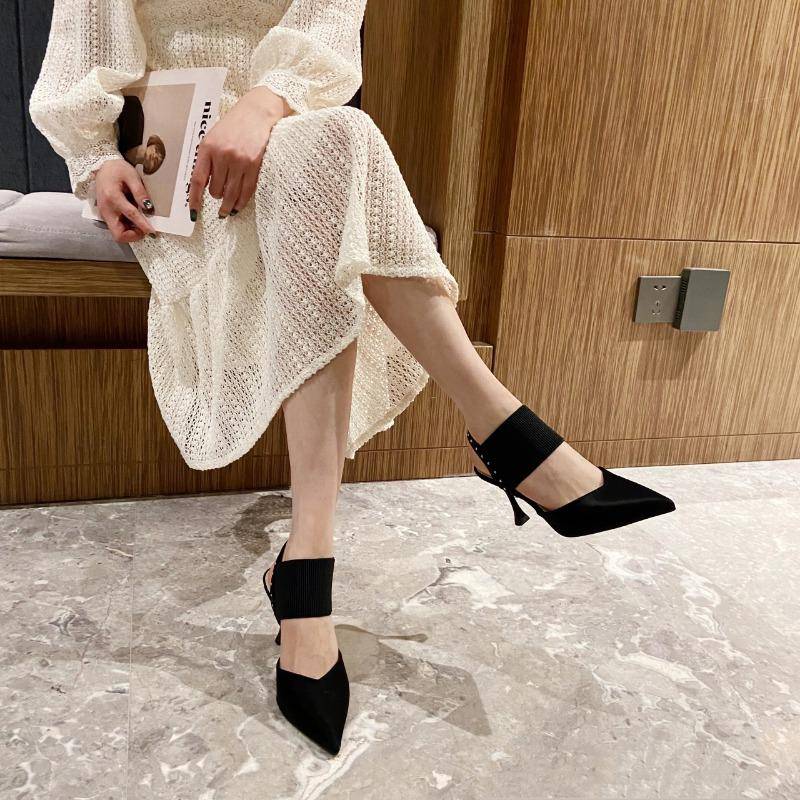 Pumps mit spitzer Zehenpartie für Damen, Sommer, neue Mode, Sandale mit Absatz, einfarbig, Fersenriemchen, zum Hineinschlüpfen 41 schwarz von Joom DACH