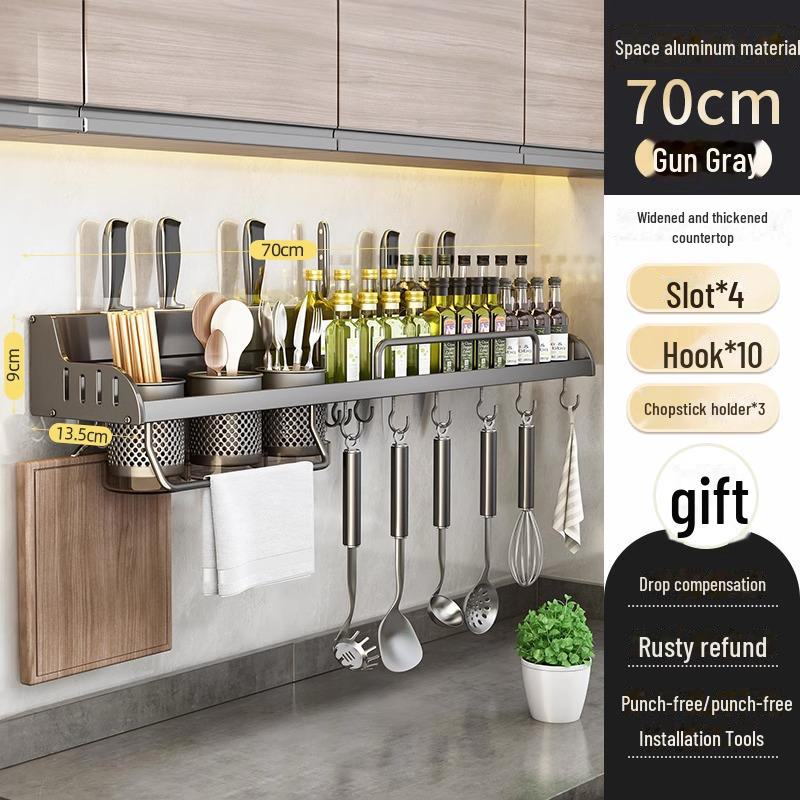 Punch-Free Wandmontiertes Küchenregal: Multifunktionaler Halter für Gewürze, Essstäbchen und Messer von Joom DACH