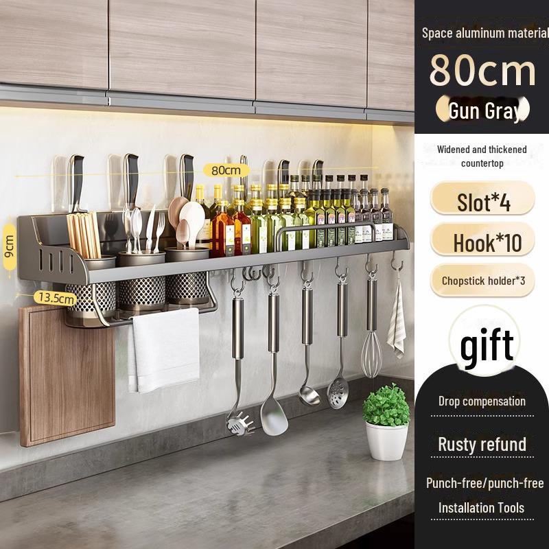 Punch-Free Wandmontiertes Küchenregal: Multifunktionaler Halter für Gewürze, Essstäbchen und Messer von Joom DACH