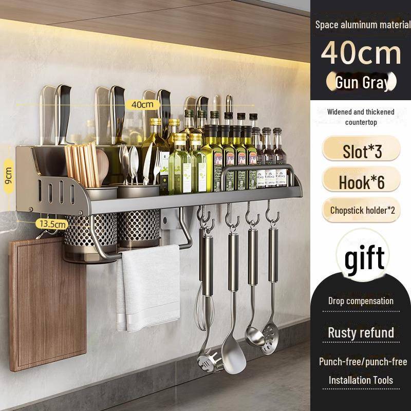 Punch-Free Wandmontiertes Küchenregal: Multifunktionaler Halter für Gewürze, Essstäbchen und Messer von Joom DACH